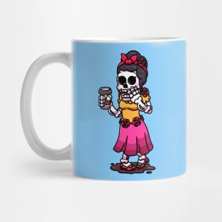 Skeleton Woman Trying To Drink Coffee Mug